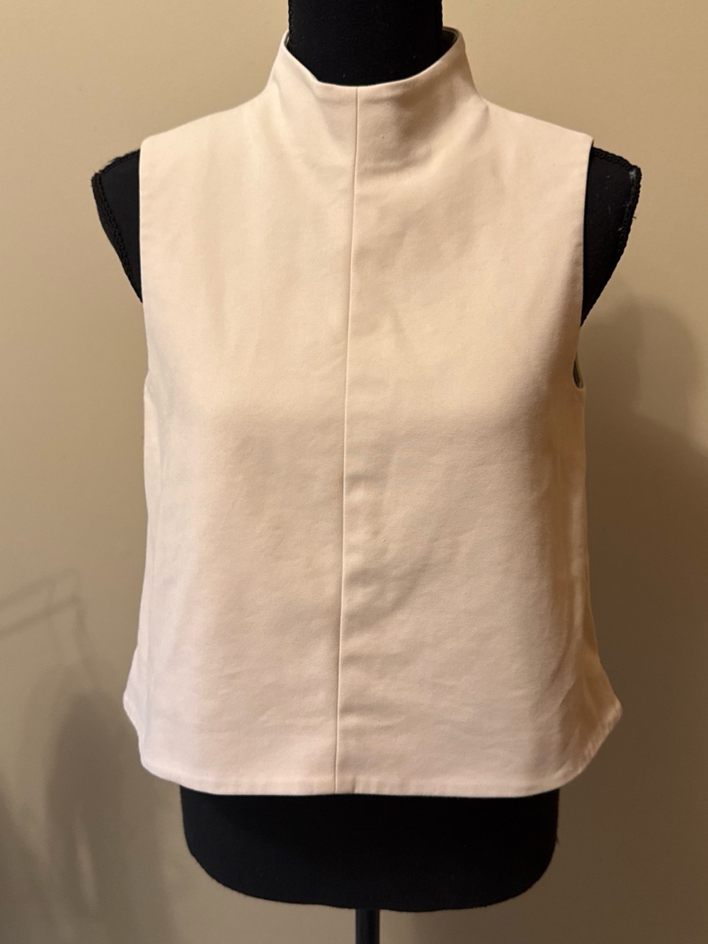 Tibi Sleeveless Mock Neck Crop Top - Cream